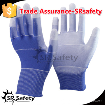 SRSAFETY 13 Gauge gestrickt Polyester-Liner beschichtet dünne PU auf Palme Sicherheit Arbeitshandschuhe, billige Arbeitshandschuhe.